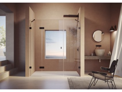 SolvaPro Swing Door With Fixed Segment And Additional Section Part brushed black chrome
