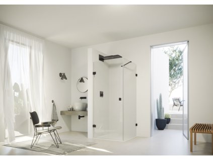 Frameless Swing Door left With Side Panel left Black Edition