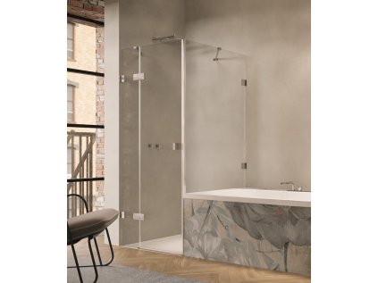 Solva frameless swing door with fixed segment left and side panel, short