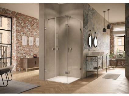 Solva frameless two way door left with side panel right