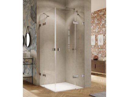 Solva frameless swing door, corner entry, with fixed segment