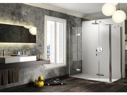 Solva partially framed Swing door with fixed segment and additional section for side panel