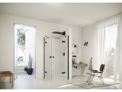 Solva Swing Door Corner Entry With Fixed Segments Black Edition