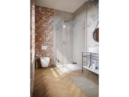 Solva frameless folding swing door corner entry