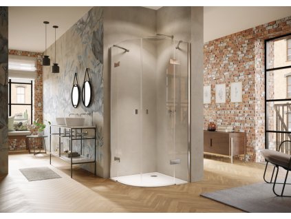 Solva partially framed quadrant swing door with fixed segments