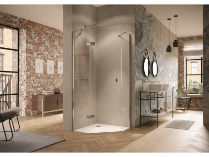 Solva partially framed 5 corner swing door with fixed segments left