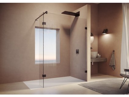 SolvaPro Walk In side panel with movable segment brushed black chrome