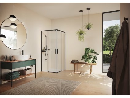 Vita pure partially framed Sliding Door 2 Section Corner Entry Black Edition
