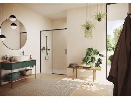 Vita pure partially framed Sliding door 1 panel with fixed segment Black Edition