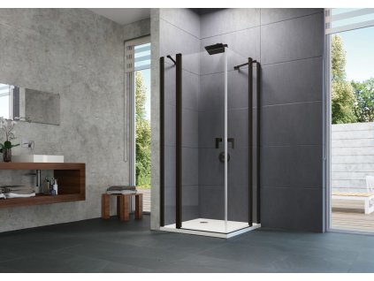 Design pure Swing door with fixed segment corner entry Black Edition