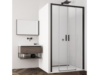 Sanswiss TOP-LINE TLS4 dvoudílné posuvné sprchové dveře, černý rám, sklo čiré 120 - 160 cm