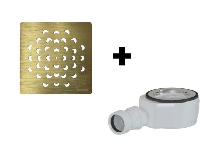 SET - Čtvercová krytka sifonu zlatá KSM104G + sifon SN90