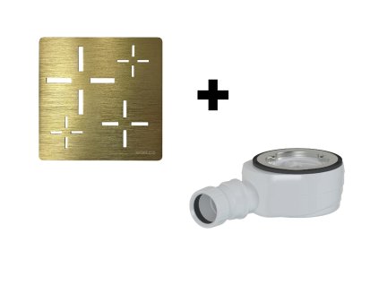 SET - Čtvercová krytka sifonu zlatá KSM107G + sifon SN90