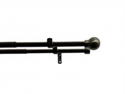 Dvojitá záclonová souprava roztaž.KOULE 16/19mm, 120-230cm, černý nikl, bez kroužků