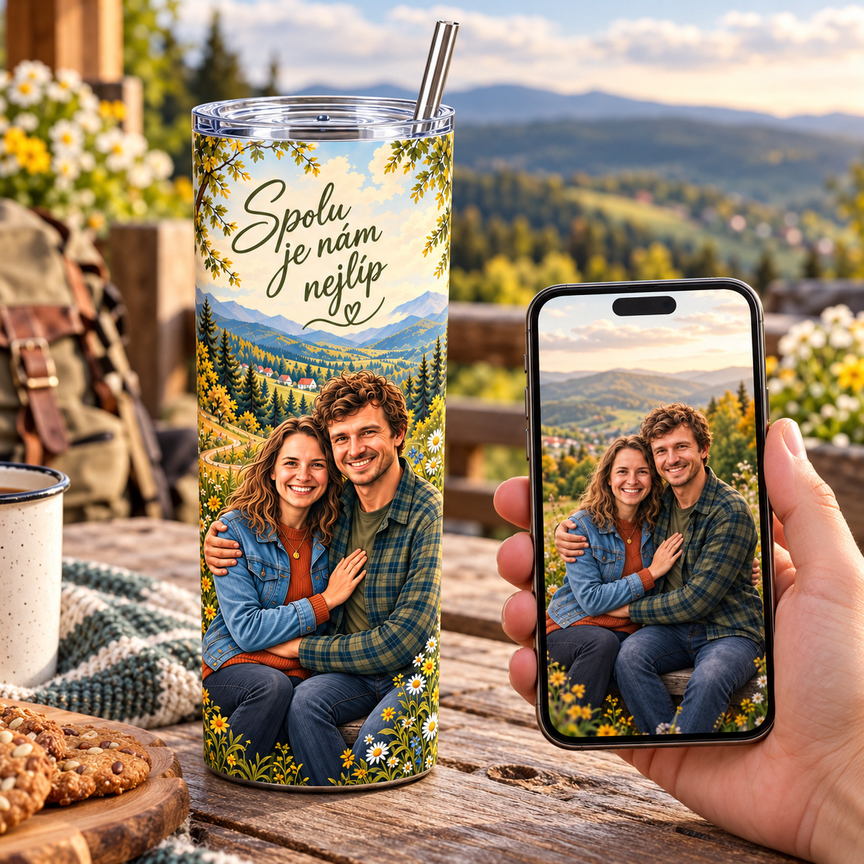 Termohrnek 590 ml – Elegant Cartoon, ukázka personalizace