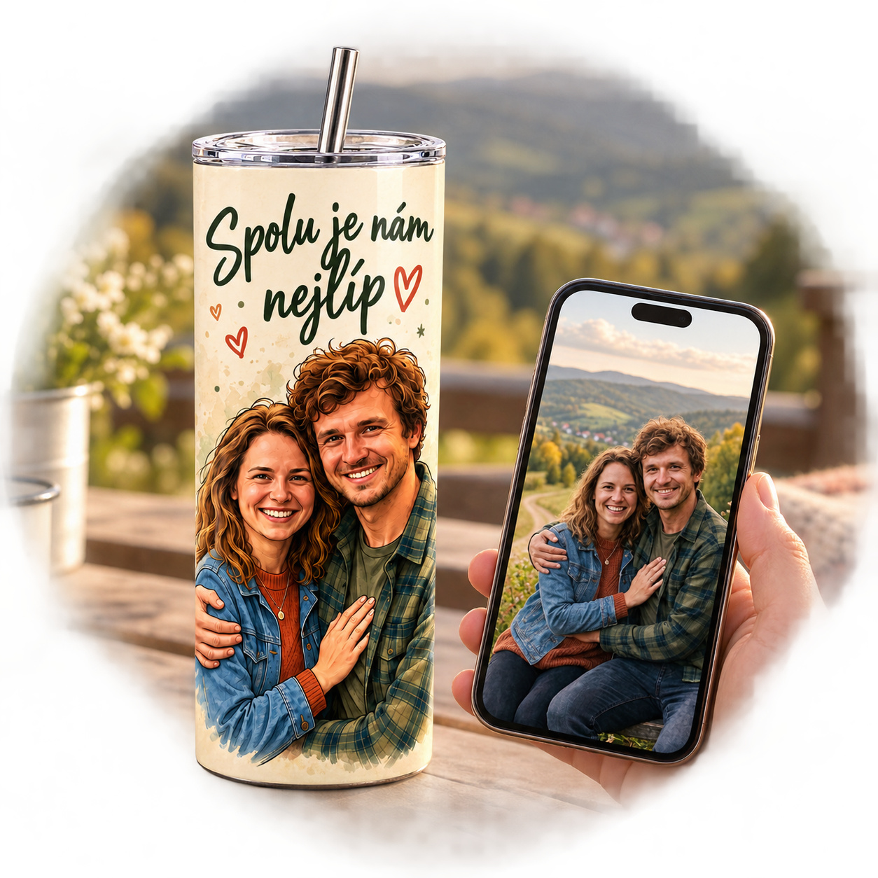 Termohrnek 590 ml – Minimal Cartoon, ukázka personalizace