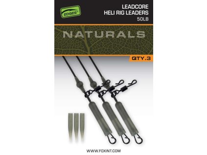fox montaz naturals leadcore heli rig leaders 75 cm 3 ks 50 lb