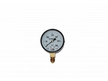 JTLine manometr průměr 63mm, stupnice 300 bar, černý plech, kryt, odchylka 1.6%