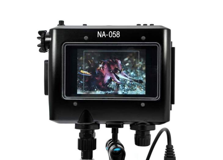Nauticam NA-058 housing for TVLogic VFM-058W 5.5” Full HD Viewfinder Monitor with HDMI and SDI bulkheads and cables 17903