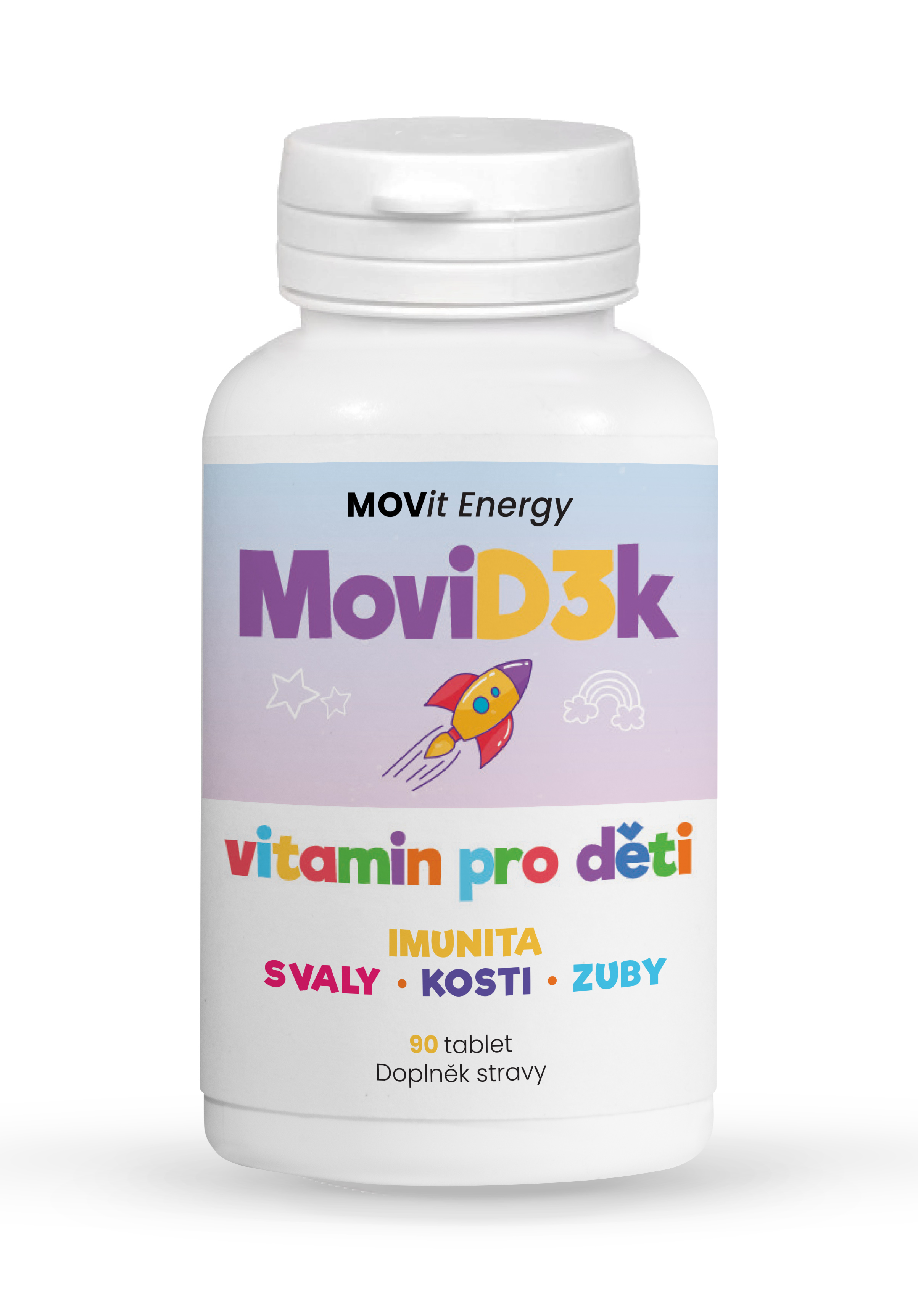 MOVit MoviD3k - vitamin D3 pro děti, 800 I.U., 90 tablet s příchutí pomeranče
