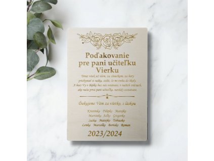 Poďakovanie pani učiteľke na drevo