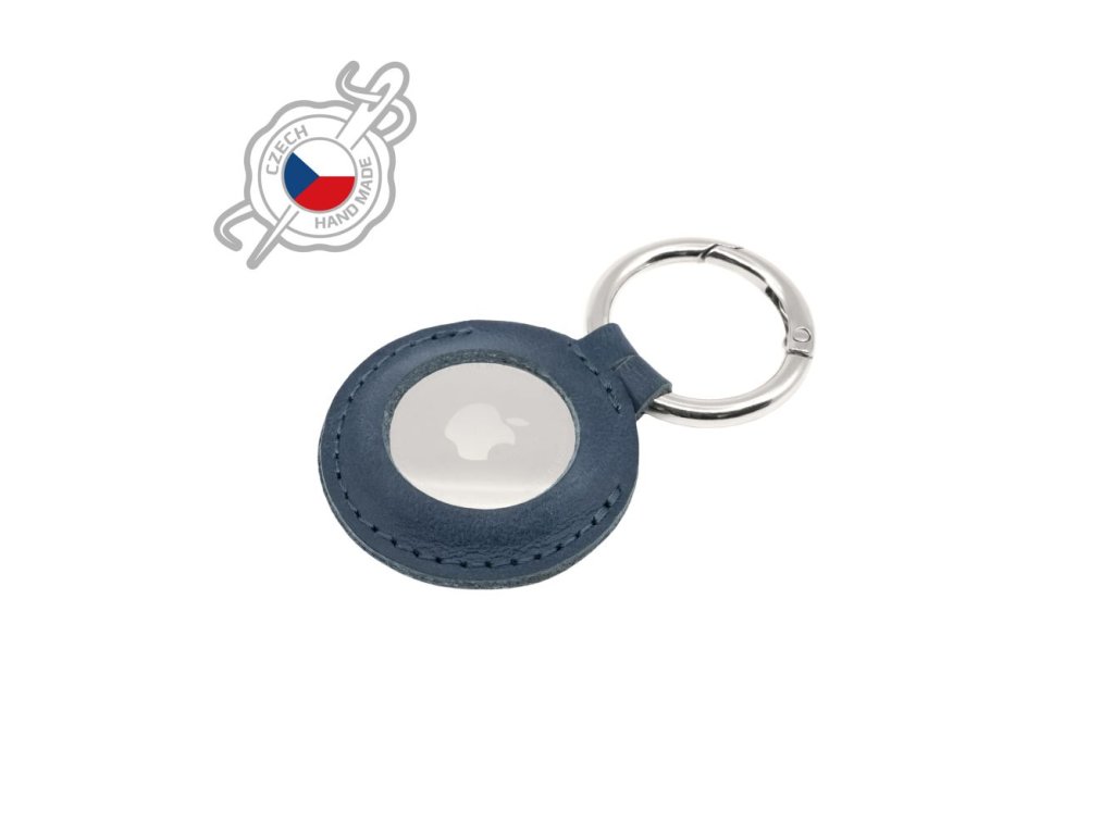 Pouzdro FIXED Case for AirTag z pravé hovězí kůže s karabinou, modré