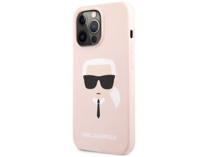 Karl Lagerfeld Liquid Silicone Karl Head Zadní Kryt pro iPhone 13 Pro Light Pink