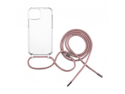 Pouzdro FIXED Pure Neck s růžovou šňůrkou na krk pro Apple iPhone 12 mini