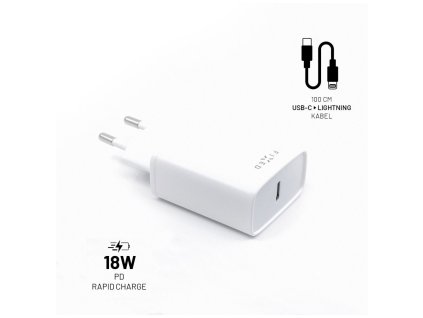 Set síťové nabíječky FIXED s USB-C výstupem a USB-C/Lightning kabelu, podpora PD, 1 metr, MFI, 18W, bílý