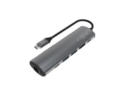 6-portový hliníkový USB-C FIXED HUB Pro, pro notebooky a tablety, šedý