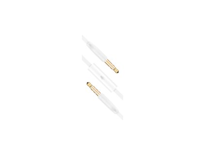 Plochý audio AUX kabel FIXED s konektory 2 x 3,5 mm jack s mikrofonem, bílý