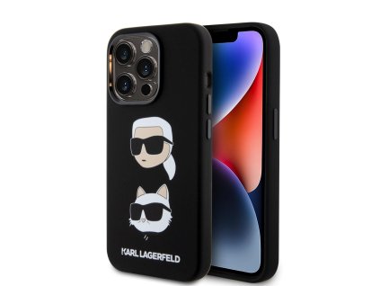 Karl Lagerfeld Liquid Silicone Karl and Choupette Heads Zadní Kryt pro iPhone 15 Pro Black