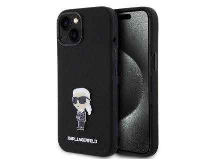 Karl Lagerfeld Liquid Silicone Metal Ikonik Zadní Kryt pro iPhone 15 Black