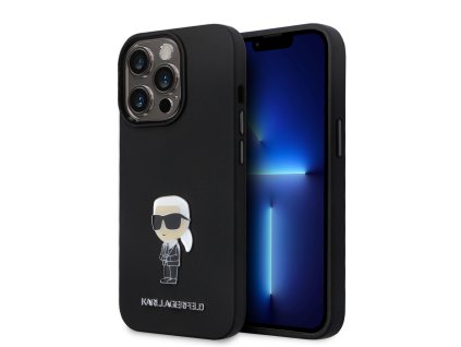 Karl Lagerfeld Liquid Silicone Metal Ikonik Zadní Kryt pro iPhone 15 Pro Black