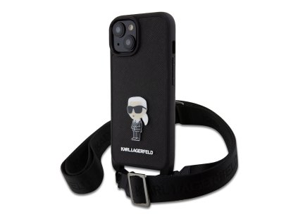 Karl Lagerfeld Saffiano Crossbody Metal Ikonik Zadní Kryt pro iPhone 15 Black