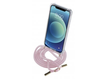 Transparentní zadní kryt Cellularline Neck-Case s růžovou šňůrkou na krk pro Apple iPhone 12 MINI