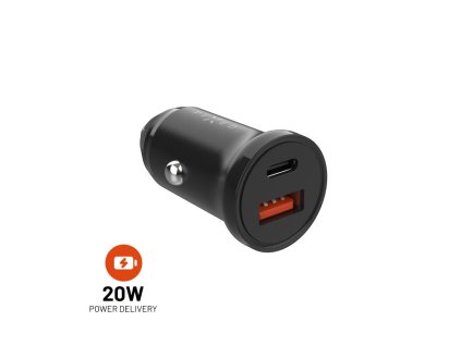 Autonabíječka FIXED s USB-C a USB výstupem a podporou PD, 20W, černá