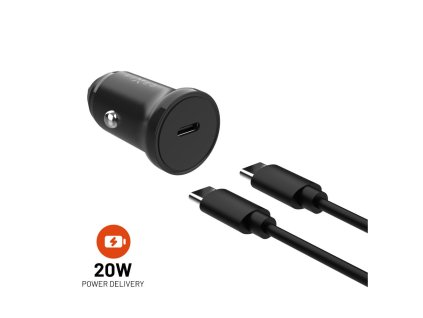 Set autonabíječky FIXED s USB-C výstupem a USB-C/USB-C kabelu, podpora PD, 1 metr, 20W, černá