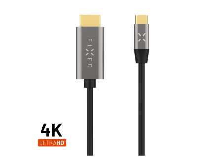Video kabel FIXED s konektory USB-C/HDMI, USB-C 3.1 Gen 2 18Gbps, HDMI 2.0 4K60Hz, 2m, šedý