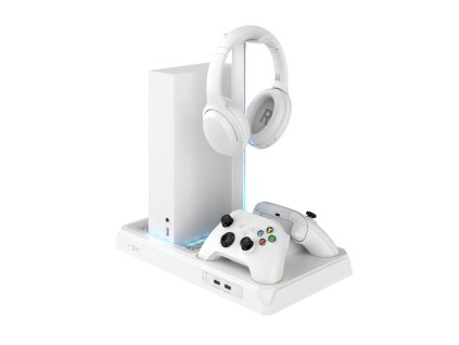 Multifunkční stanice FIXED pro Xbox Series X a S s odvětráváním a nabíjením pro dva ovladače Xbox, bílá