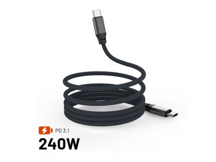 Dlouhý magnetický nabíjecí a datový opletený kabel FIXED s konektory USB-C/USB-C a podporou PD, 2m, USB 2.0, 240W, šedý