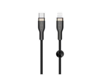 Nabíjecí a datový opletený kabel FIXED s konektory USB-C/Lightning a podporou PD, 1.2m, MFI, černý