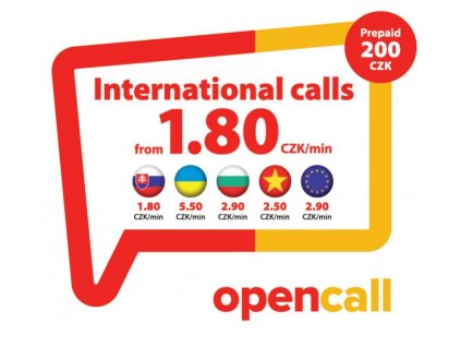 Předplacená SIM karta OpenCall s kreditem 200 Kč, volání do všech sítí v ČR 1,80 Kč/min bez nutnosti dobíjení, Slovensko