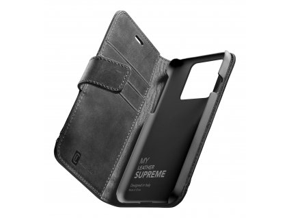 Prémiové kožené pouzdro typu kniha Cellularline Supreme pro Apple iPhone 13 Mini, černé