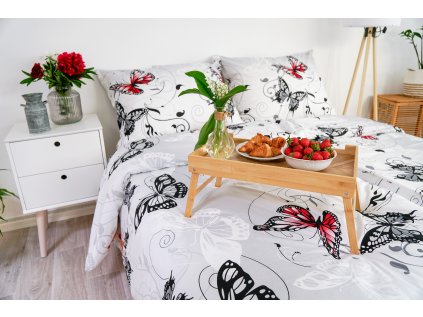 Ložní povlečení bavlněné Stanex motýl bílý (LS186), 140 x 220 + 90 x 70, Knoflíkové