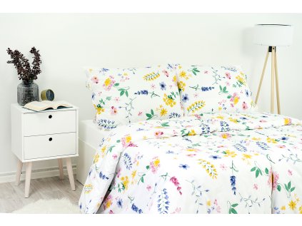 Povlak na polštář bavlněný Stanex flora bílá (LS211), 90 x 70 cm, Zip