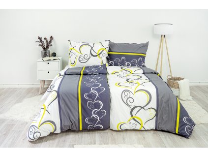 Ložní povlečení bavlněné Stanex srdce zelená (LS230), 140 x 220 + 90 x 70, Zip