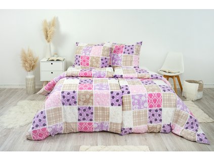 Ložní povlečení bavlněné Stanex pečvork růžový (LS237), 140 x 220 + 90 x 70, Knoflíkové