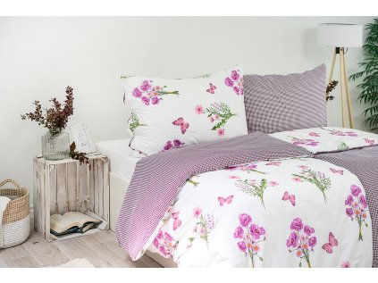Povlak na polštář bavlněný Stanex jaro fialové (LS246), 90 x 70 cm, Zip