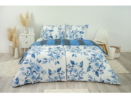 Ložní povlečení bavlněné Stanex modré růže (LS289), 140 x 220 + 90 x 70, Knoflíkové